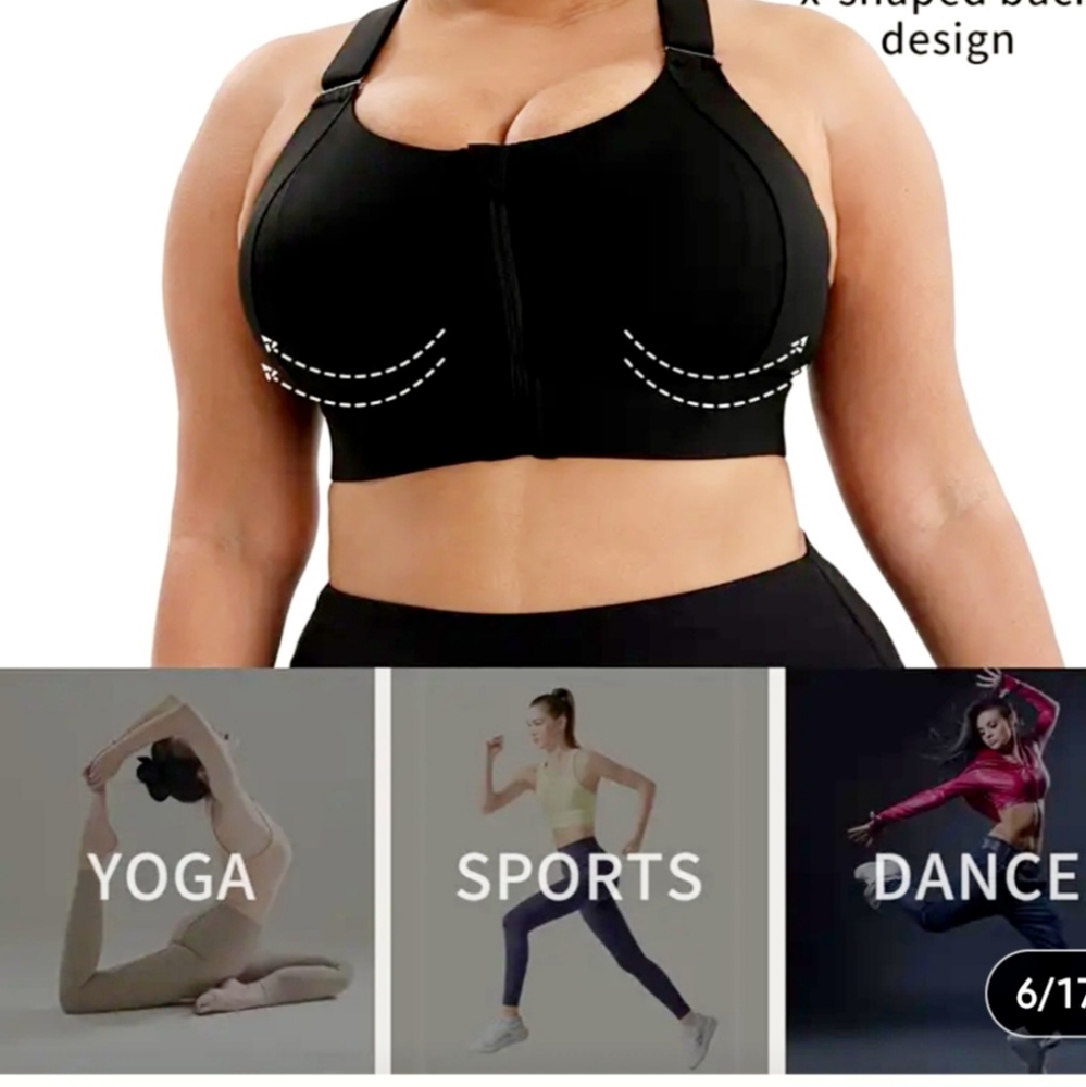 MA BE FRENCH CHIC RECERBACK SPORTS BRA PLUS SIZE XL HIGH PERFORMANCE. BLACK. NWT